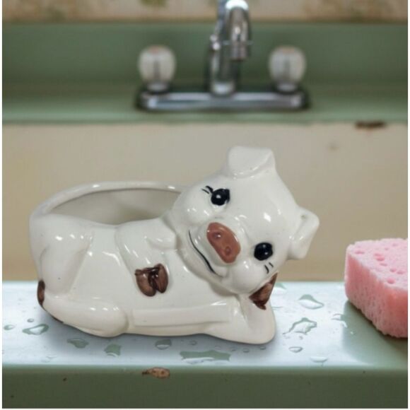 None Other - Retro Ceramic Pig Sponge Holder for Kitchen Sink Vintage Piggy Grannycore